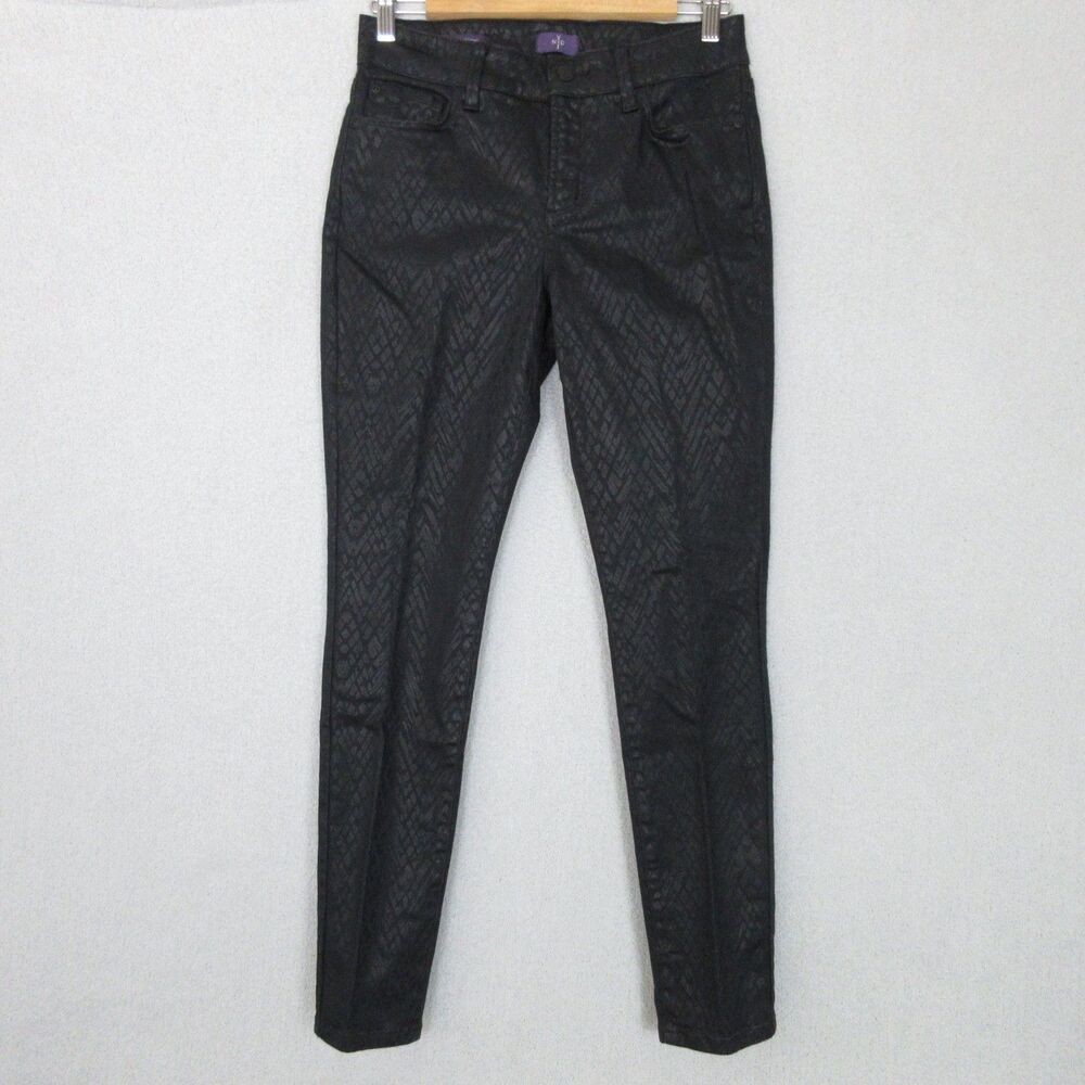 NYDJ Alina Legging Womens 4 Black Coated Skinny Ankle Stretch Jeans Textured